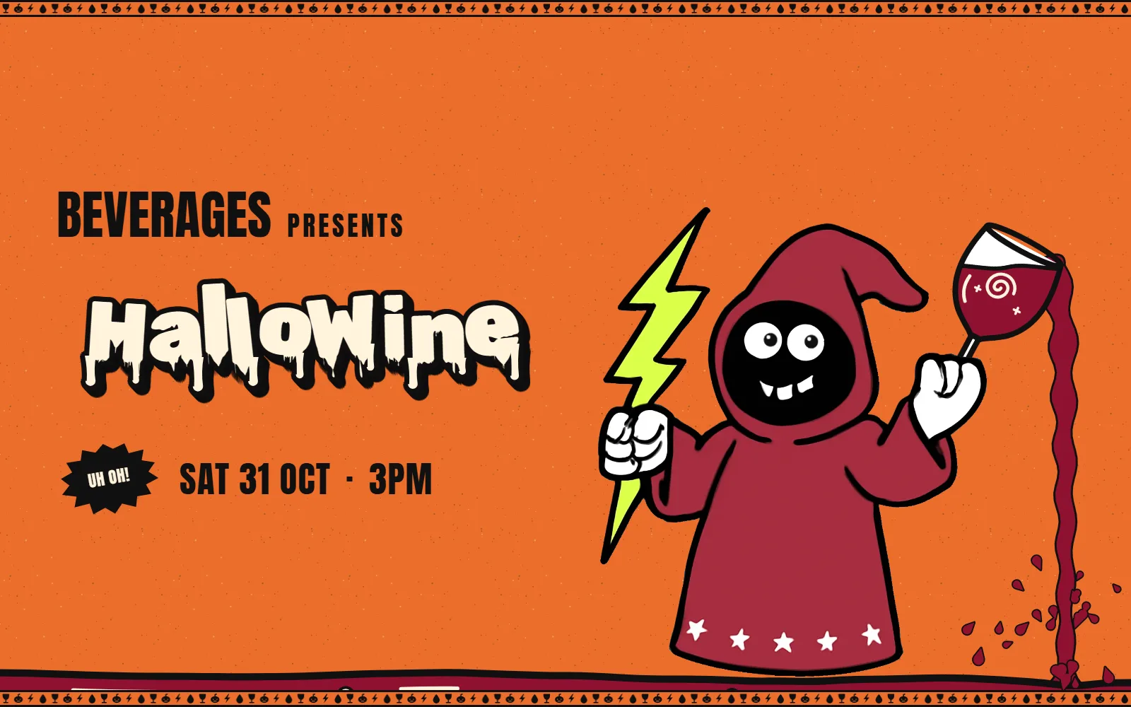 HalloWine — A wizard pours a bottomless glass of wine down the page until the party is swimming in it.